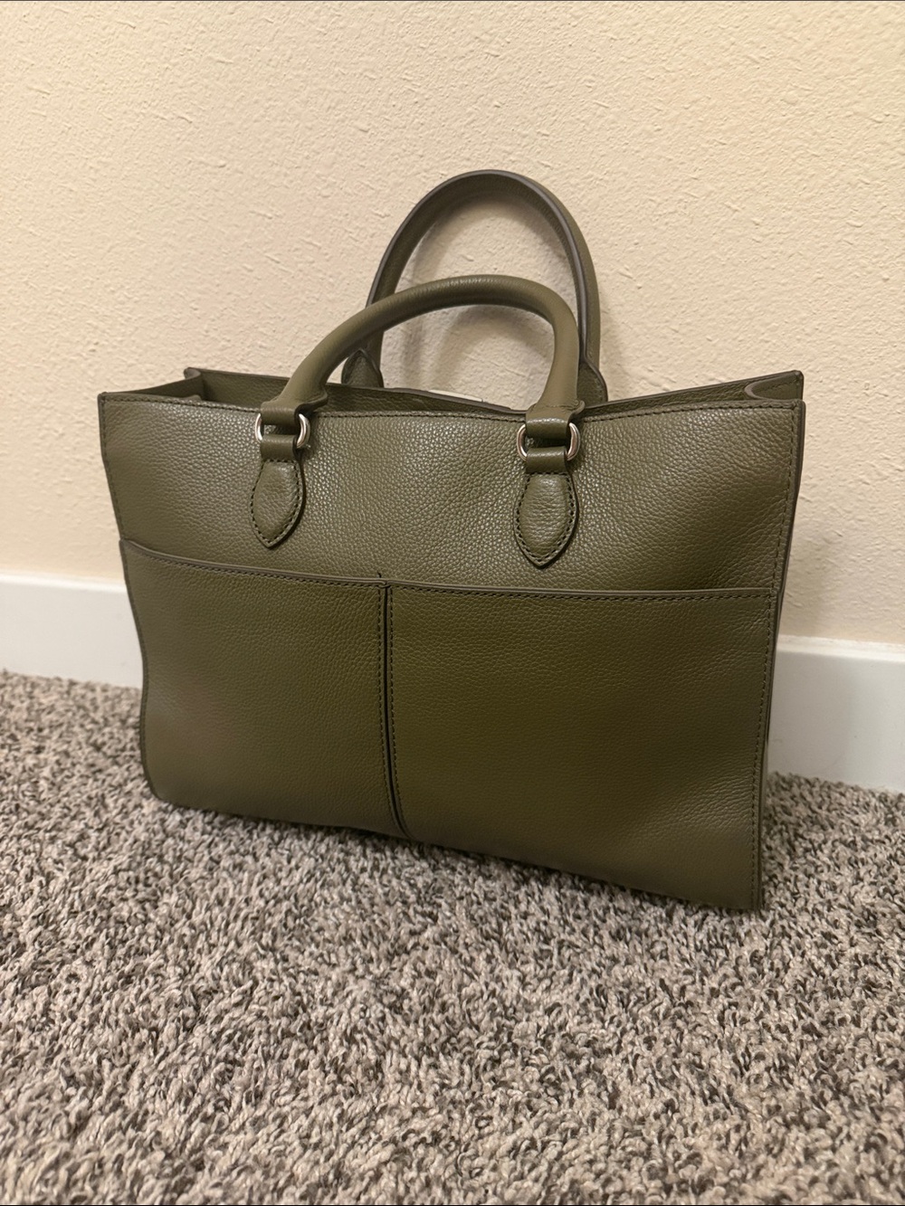 Brighton Studded Olive Green Leather Handbag with Crossbody Strap - Picture 3 of 16